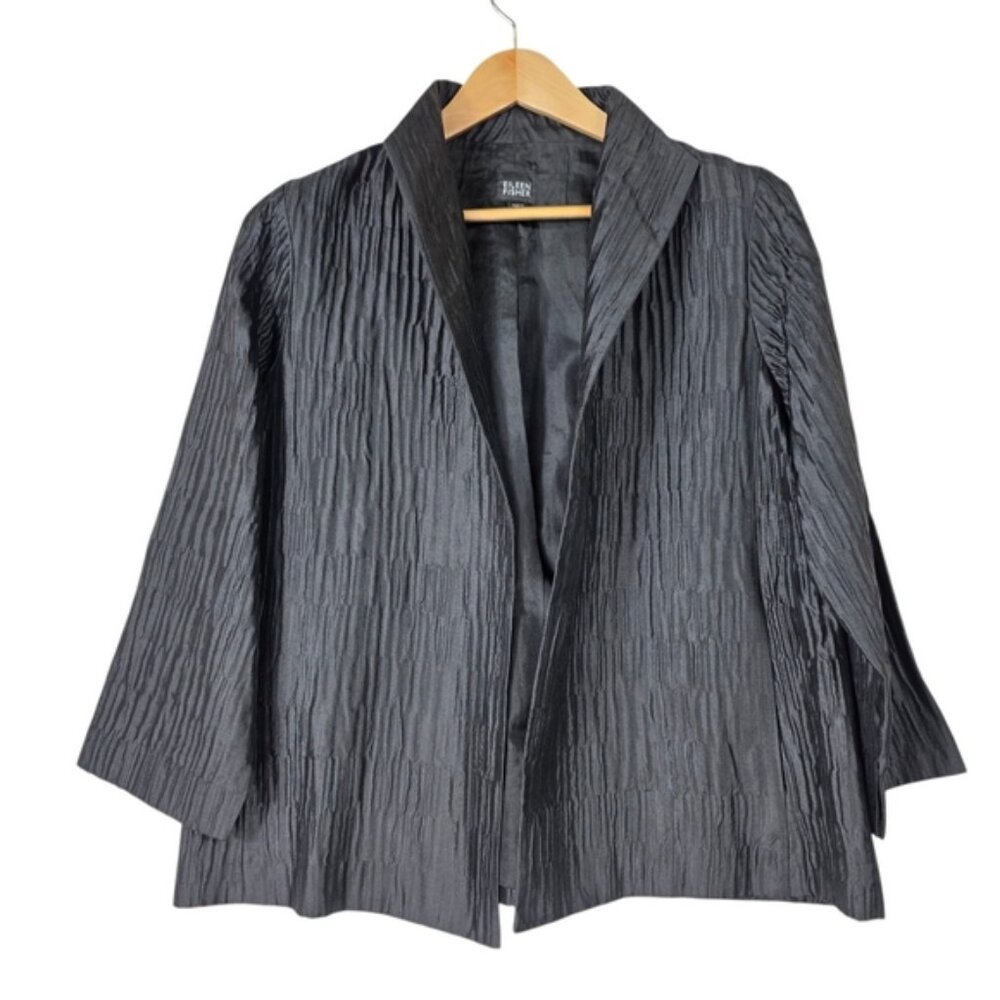 Eileen Fisher Textured Fabric Silk  Open Front Cardigan/ Blazer